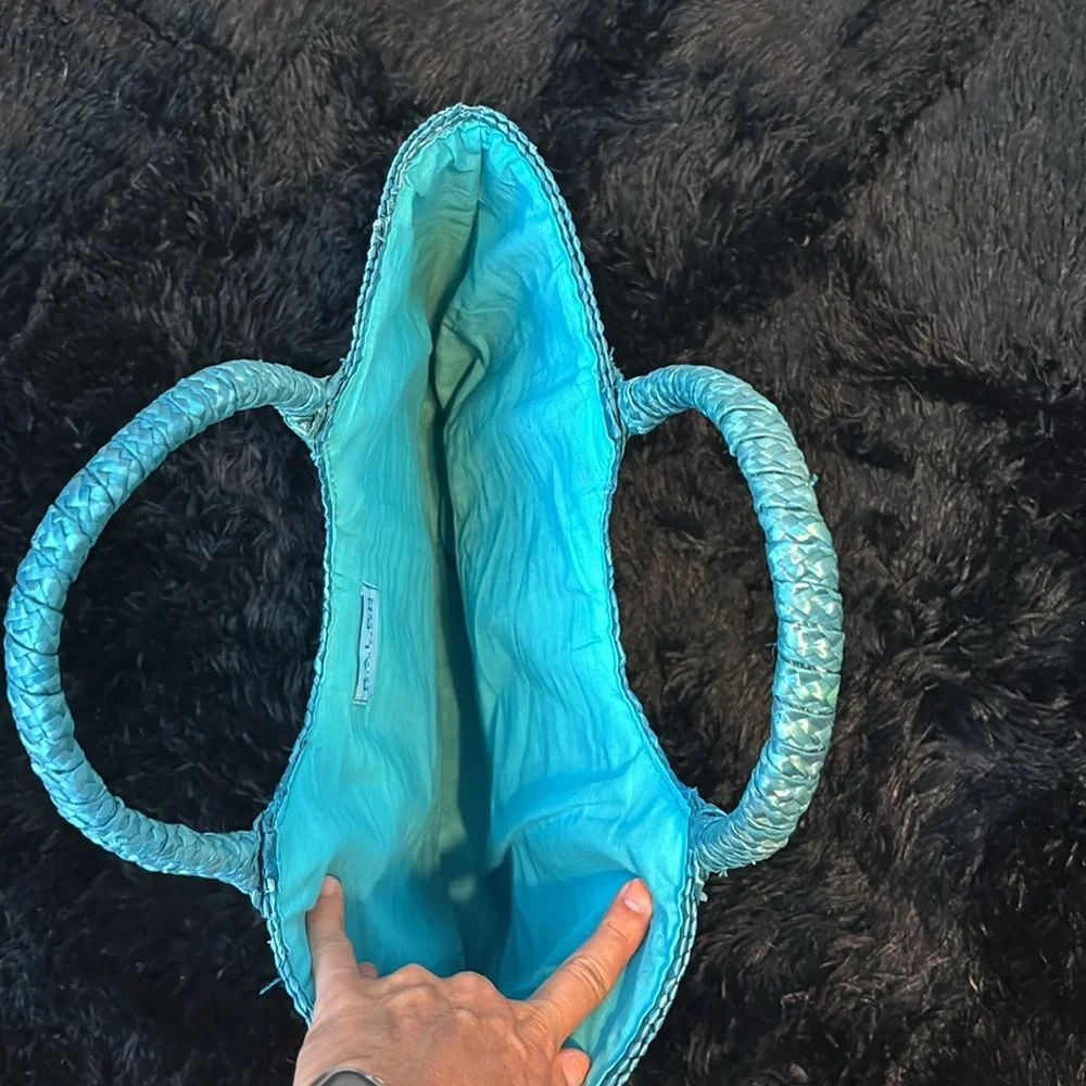 Ralph Lauren Striped Blue and Yellow Woven Tote Bag - Picture 3 of 4